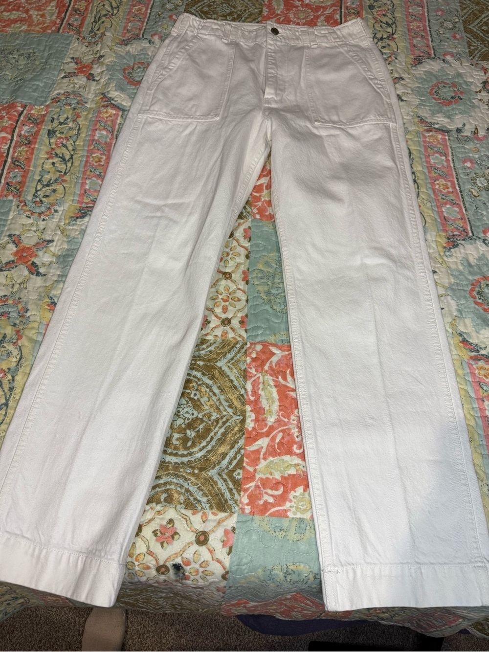 Denim Forum White Straight Leg High-Rise Jeans Preppy The John Highrise Loose - Picture 13 of 13